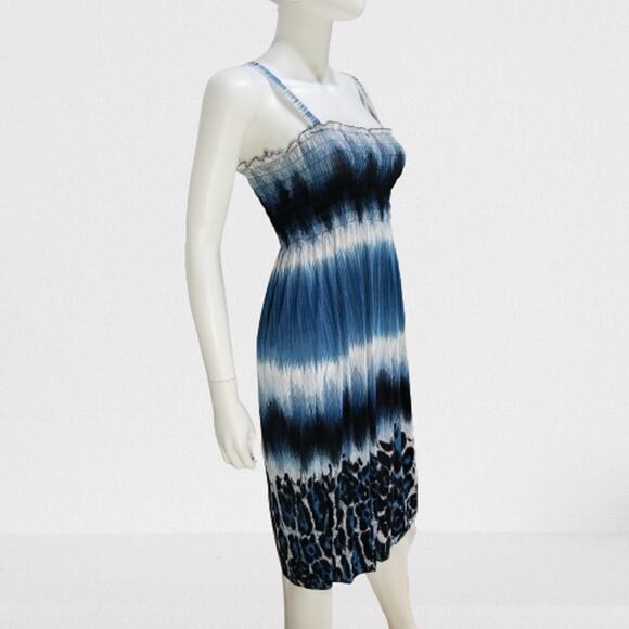 Romantic Sini Woman's Black & Blue Knee-Length Sun Dress Size: Medium, New - Picture 4 of 8